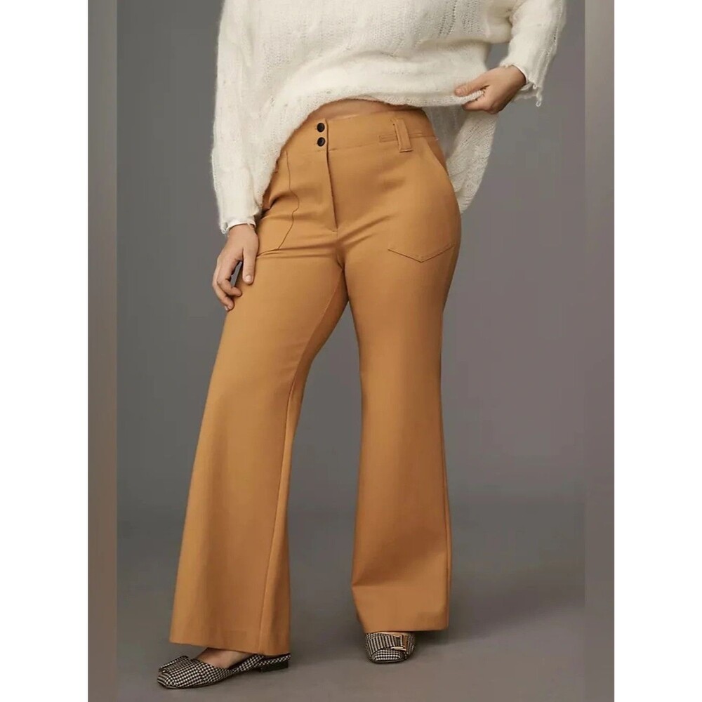 Anthropologie Maeve Pants Womens 10 Brown Naomi Ponte High Rise Wide Leg Flare